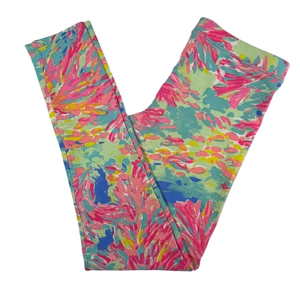 Lilly Pulitzer Leggings Girls XL 12-14 Multi Color Floral Cotton Stretch
